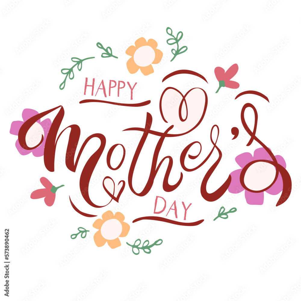 Happy Mother's Day greeting card with flowers and hearts.