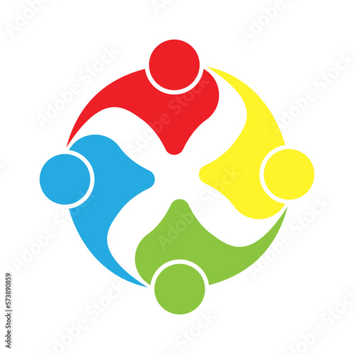 teamwork logo vector design with group of four people. community logo