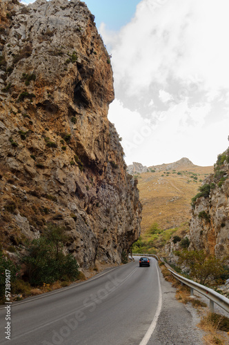 Continius line on road. Road in mountain. The journey continues photo