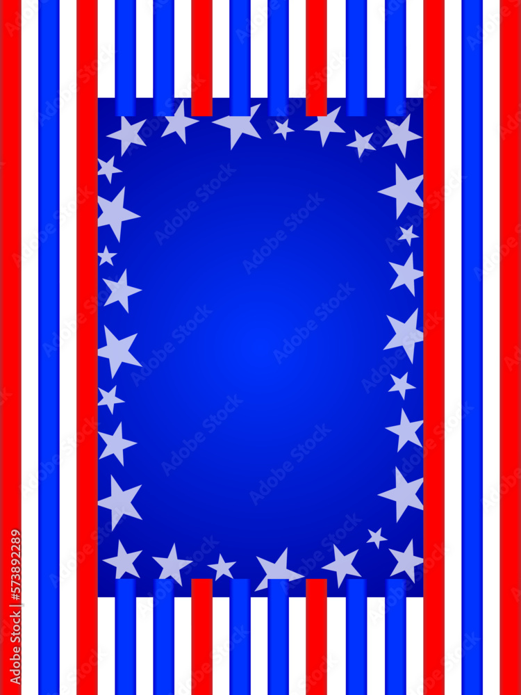 American flag symbols patriotic striped starry border frame on blue background with copy space for your text. American flag symbols patriotic striped starry border frame on blue background with copy space for your text.