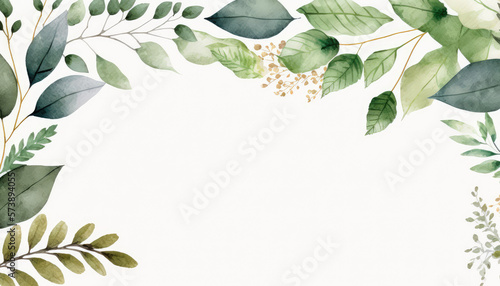 A delicate and charming small leaf pattern border in watercolor style against a clean white background - a lovely wallpaper background