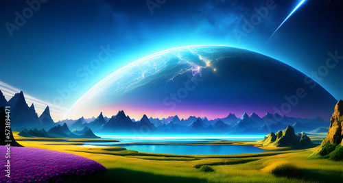 AI Digital Illustration Cosmic Skies Landscape