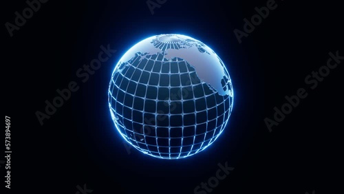 Rotating and glowing in blue earth model