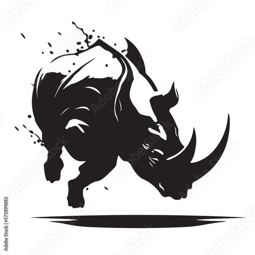 Rhino logo template. Endangered African Rhinoceros silhouette icon. Horned animal symbol. Vector illustration.