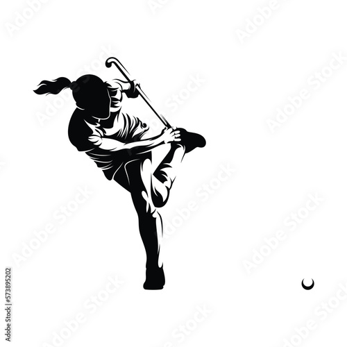 Woman Field Hockey Silhouette Vector Illustration
