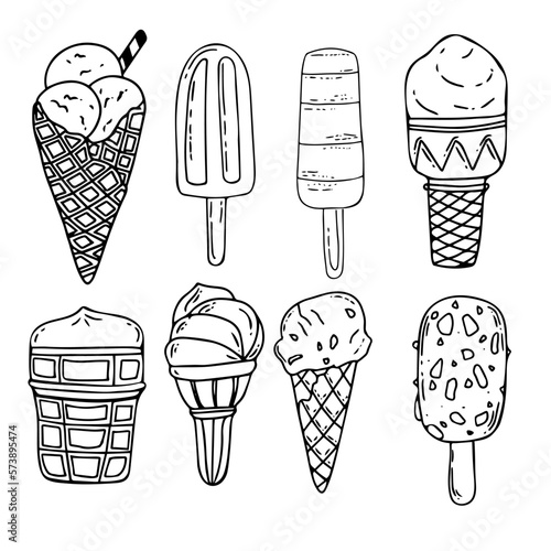 Collection of vector ice cream illustrations isolated on white
