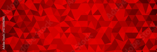 Abstract colorful vector background in panorama view.  Red triangles shape. Red mosaic.