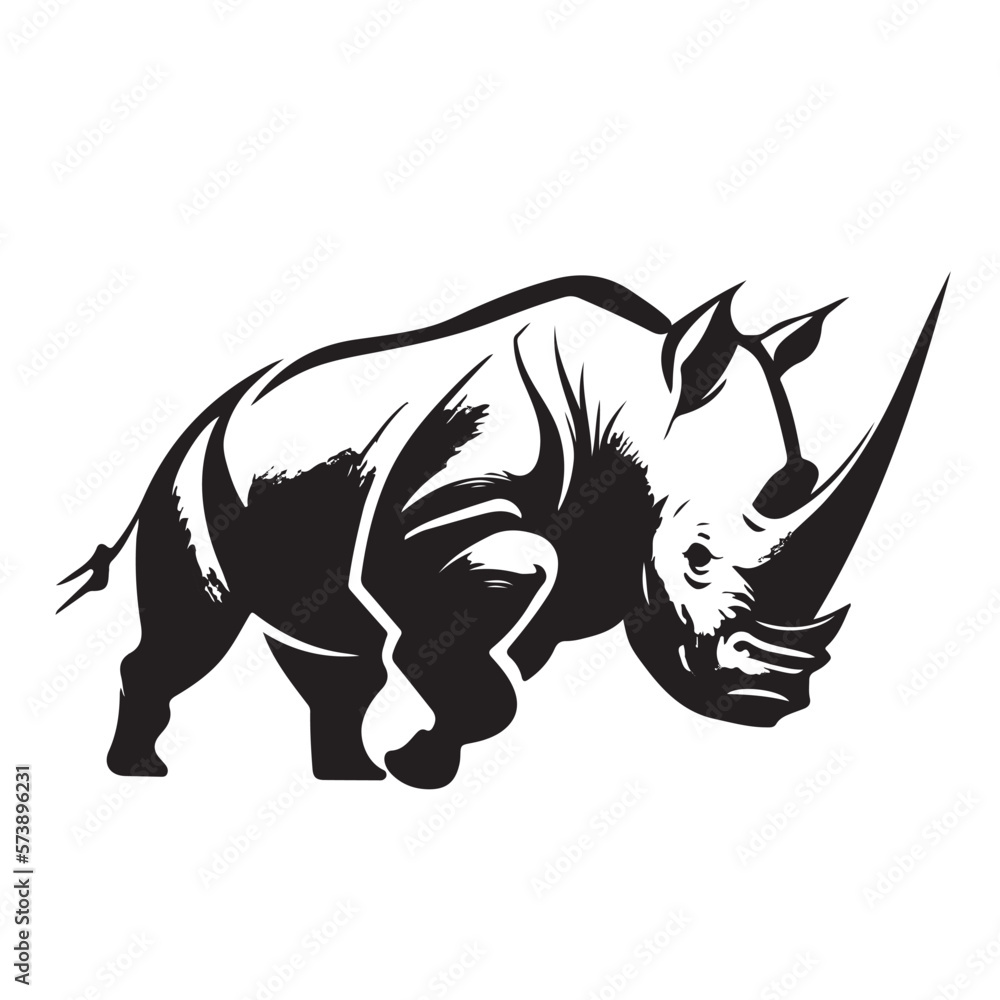 Fototapeta premium Rhino logo template. Endangered African Rhinoceros silhouette icon. Horned animal symbol. Vector illustration.