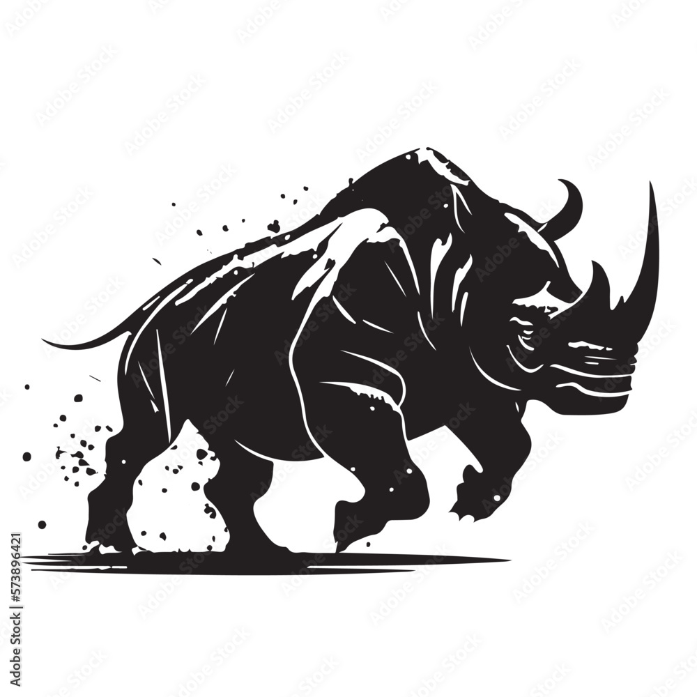 Fototapeta premium Rhino logo template. Endangered African Rhinoceros silhouette icon. Horned animal symbol. Vector illustration.
