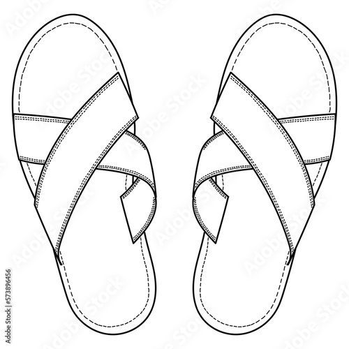 Flip flop sandal shoes for men. Up side, outline vector doodle illustration. Flip flop sandal shoes for men. Up side vector doodle illustration.