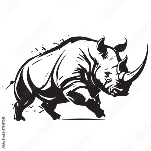 Rhino logo template. Endangered African Rhinoceros silhouette icon. Horned animal symbol. Vector illustration.