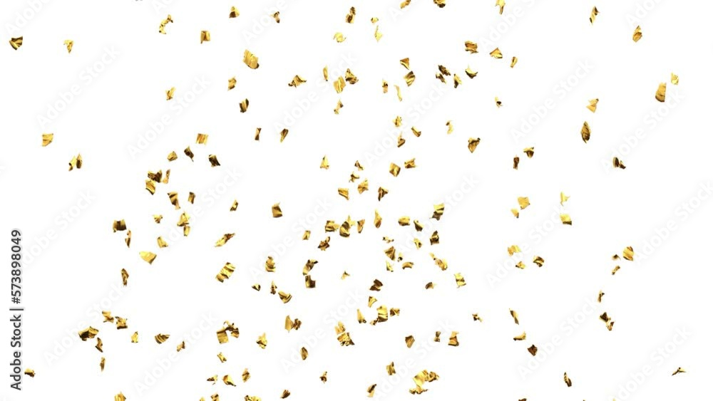 gold confetti rain launched from a cannon slowly falling separated