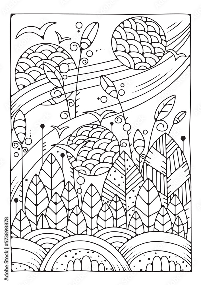 Art therapy. Illustration for coloring. Background with abstract flowers. Coloring page.