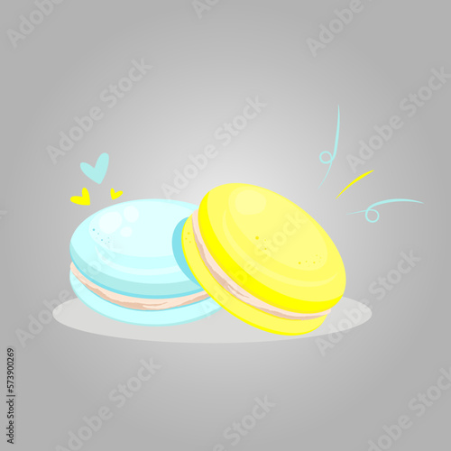 Yellow blue macaroons. Yummy multi-color macaroon sweet background vector