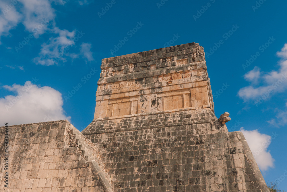 Stone Details and Patterns of an Ancient Ruins of the large pre-Columbian city Chichen Itza, built by the Maya people, Mexico