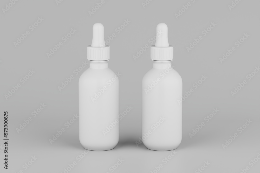 White Dropper Mockup Multiple Bottles. Blank Label. 3D Illustration White Dropper Mockup Multiple Bottles. Blank Label. 3D Illustration