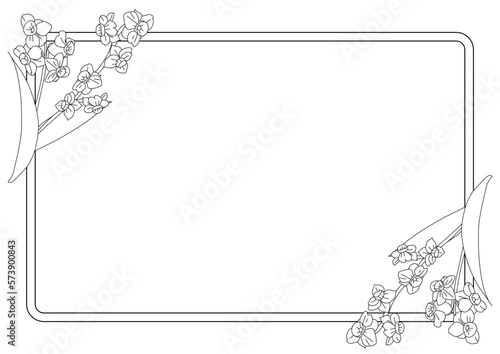 水仙のおしゃれなフレーム白黒線画イラスト素材