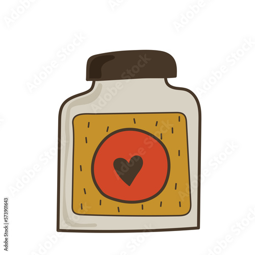 Cute hand drawn glass jar with jam. Doodle sweet preserve illustration. doodle. clipart. vector illustration