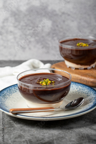 Chocolate pudding. Supangle or chocolate pudding prepared with sugar, starch, milk, butter and cocoa photo