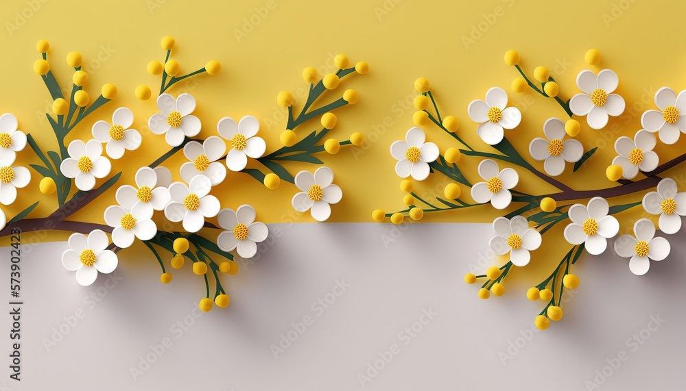 a bunch of flowers that are on a yellow and white background with a white border around them and a yellow and white border around them. generative ai a bunch of flowers that are on a yellow and white background with a white border around them and a yellow and white border around them. generative ai