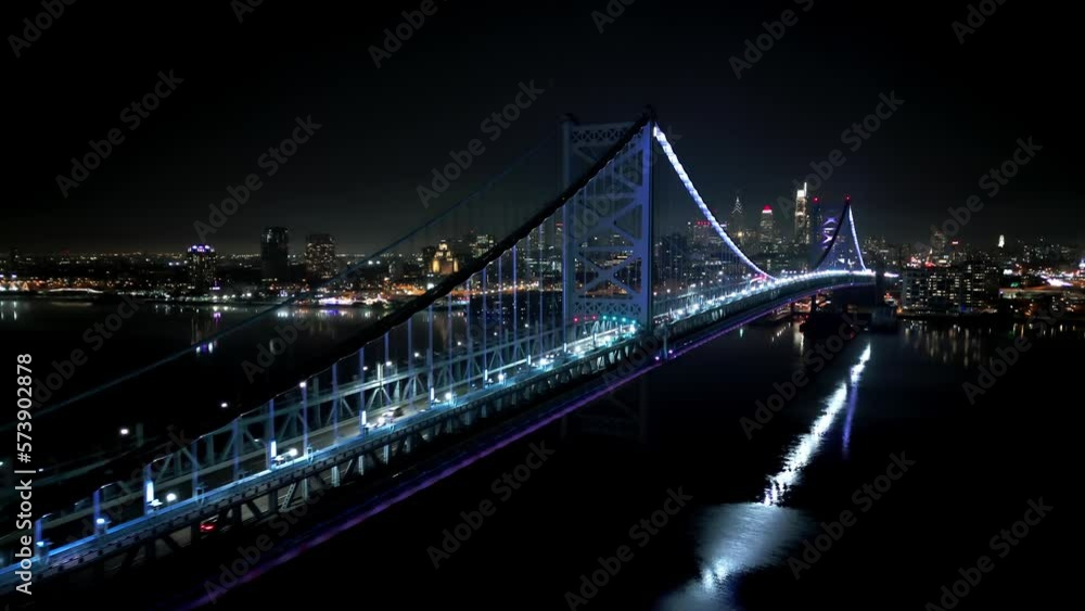 Benjamin Franklin Bridge and Skyline of Philadelphia at night - aerial view - drone photography Benjamin Franklin Bridge and Skyline of Philadelphia at night - aerial view - drone photography