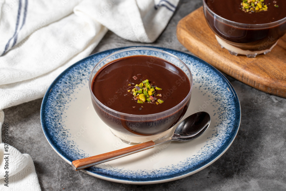 Chocolate pudding. Supangle or chocolate pudding prepared with sugar, starch, milk, butter and cocoa Chocolate pudding. Supangle or chocolate pudding prepared with sugar, starch, milk, butter and cocoa