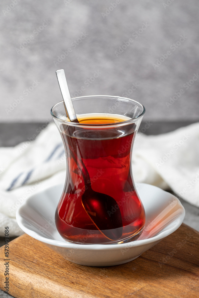 Black tea. Freshly brewed hot traditional Turkish tea in a glass Black tea. Freshly brewed hot traditional Turkish tea in a glass