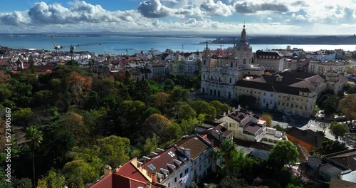 Aerial view of Basilica da Estrela medieval catholic church in Lisbon, Portugal. photo