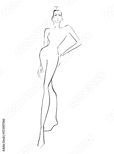 Fashion templates. Croquis. A figure of a woman on a white background 