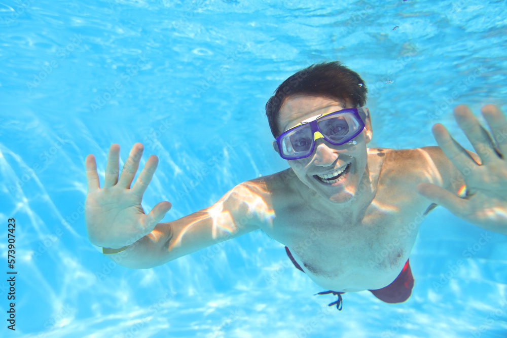 Man swimming  in pool