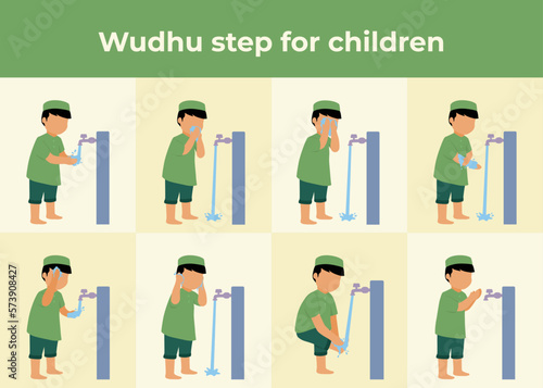 Ablution wudhu steps for children set collection vector illustration