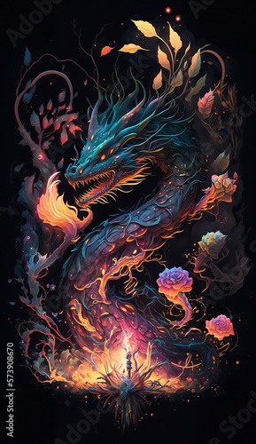Movement and flow of the dragon. Generative AI © unicadmo