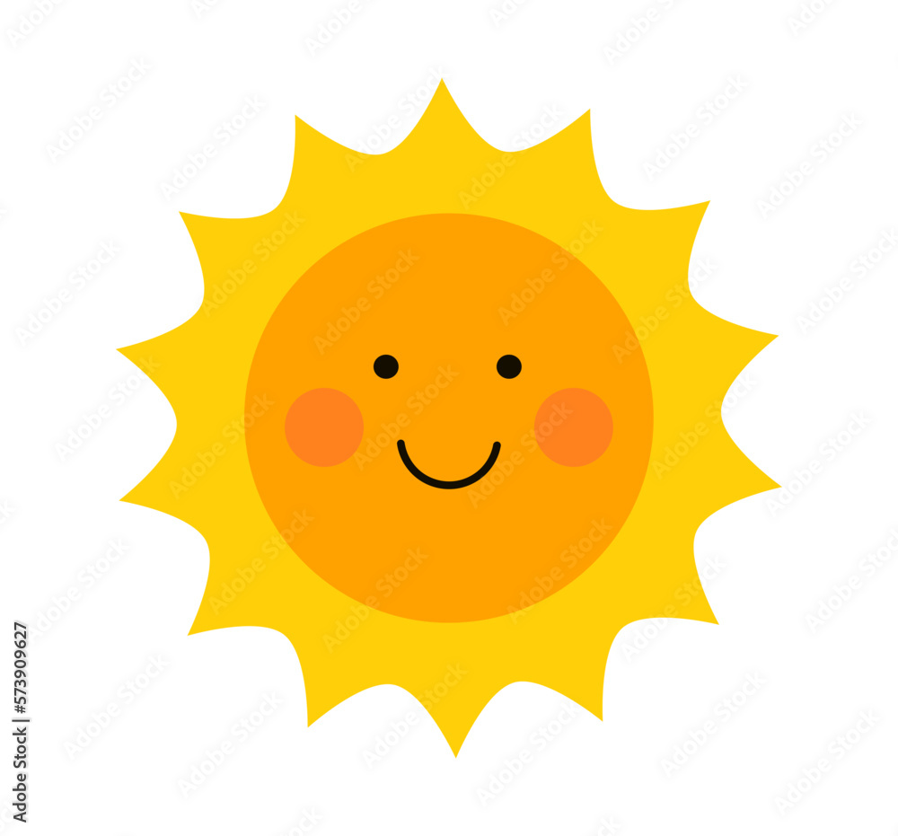 Cute smiling sun icon. Flat design sun element. Vector. Cute smiling sun icon. Flat design sun element. Vector.
