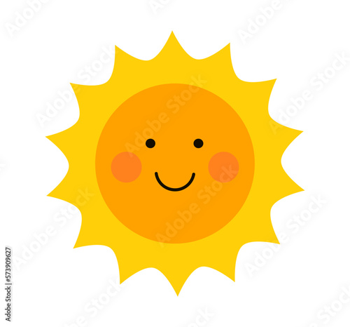 Cute smiling sun icon.  Flat design sun element. Vector.