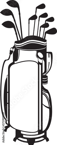 Golf bag with clubs black and white vector illustration