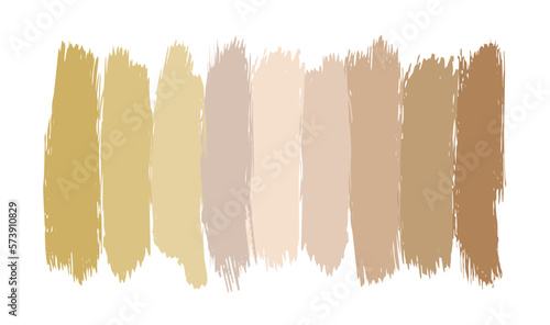 Set of beige brush strokes, vector elements and hand drawn beige strokes isolated, foundation or BB cream strokes