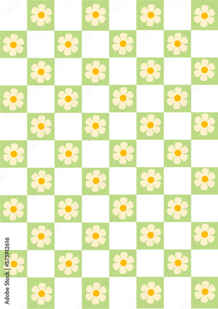 Chess retro flower background. Retro groovy 90s texture pattern.