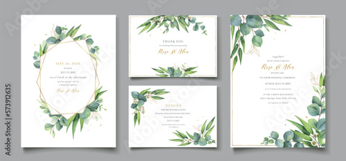 Watercolor vector set hand painted wedding invitation card template.