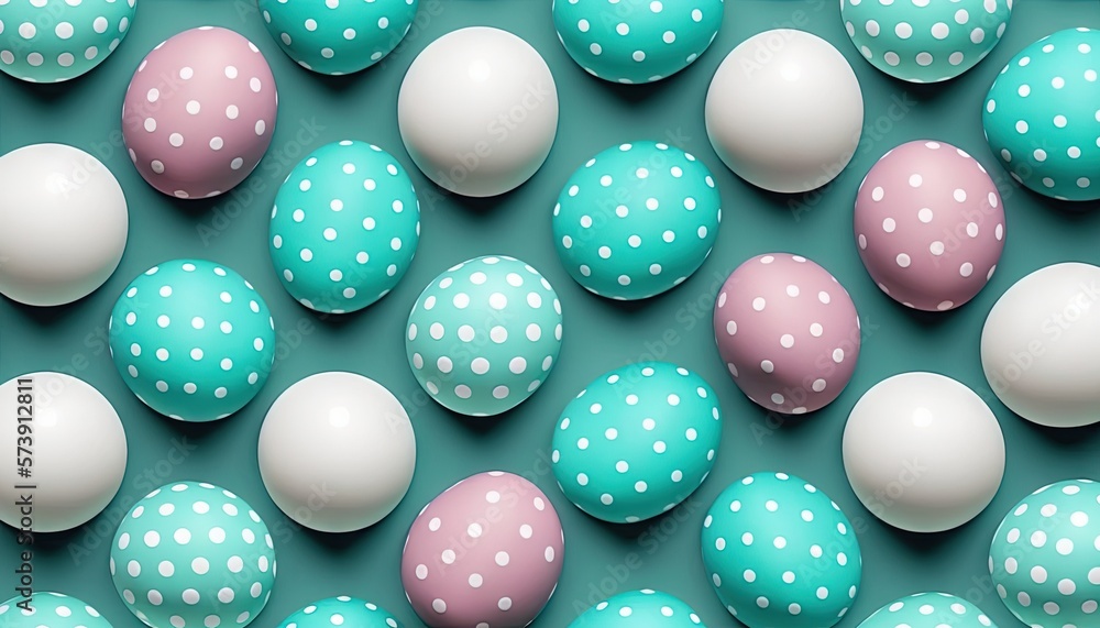 a group of different colored eggs on a blue surface with white dots on them and a blue background with white dots on the top of the eggs. generative ai a group of different colored eggs on a blue surface with white dots on them and a blue background with white dots on the top of the eggs. generative ai
