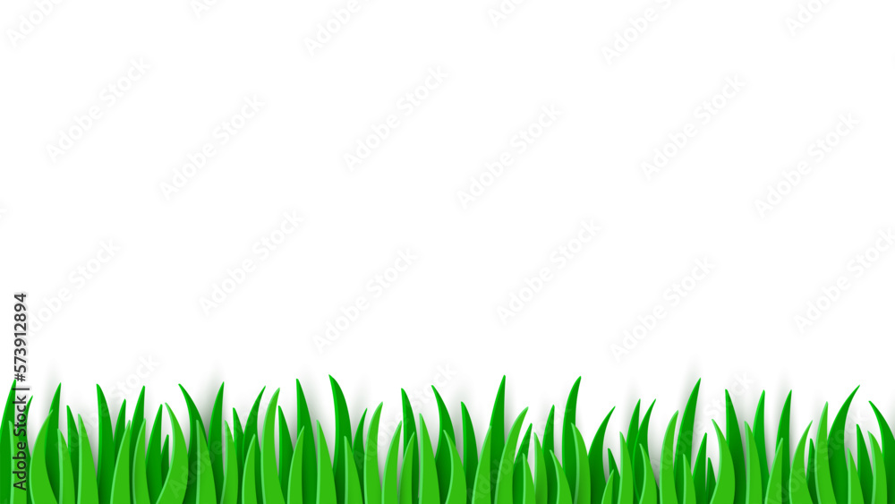 Obraz premium White background with green grass field. Papa cut design. Vector illustration