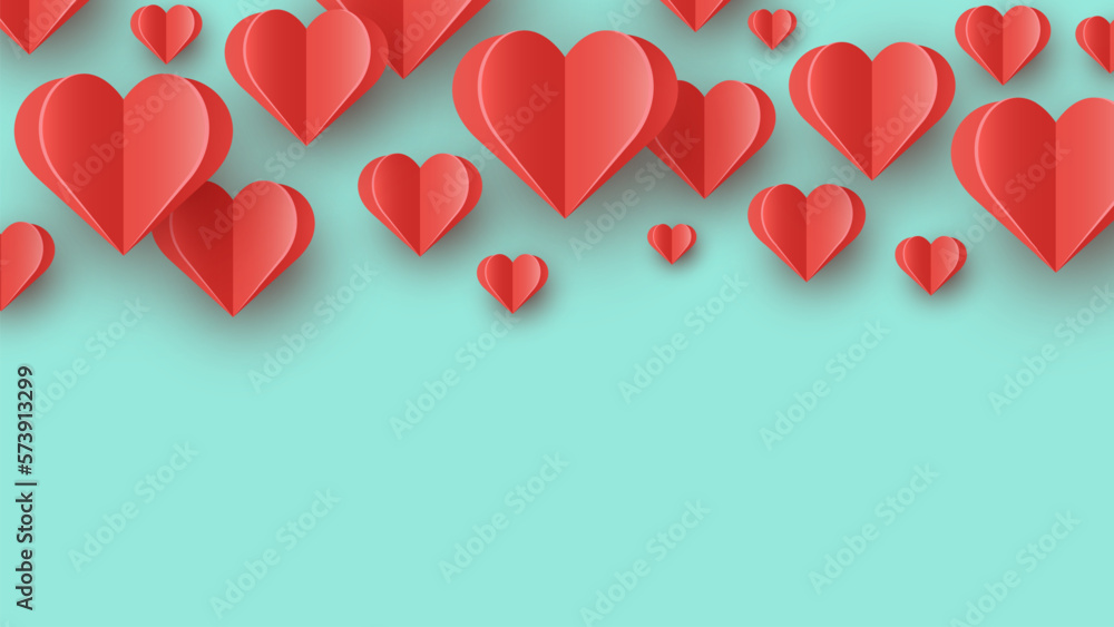 Paper cut elements in shape of heart on blue background. Symbols of love for Valentine’s Day, Mother’s Day and Women’s Day. Vector illustration