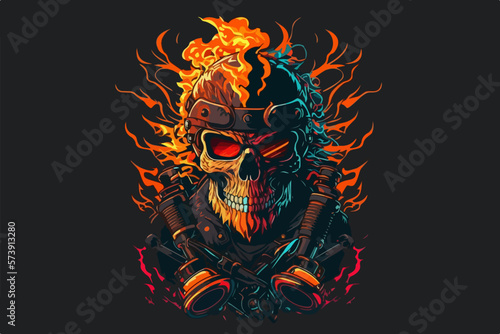 Vector skull flame rider art for t-shirt and other