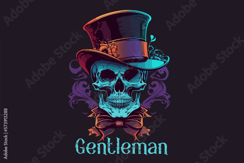 Vector skull gentleman art for t-shirt and other