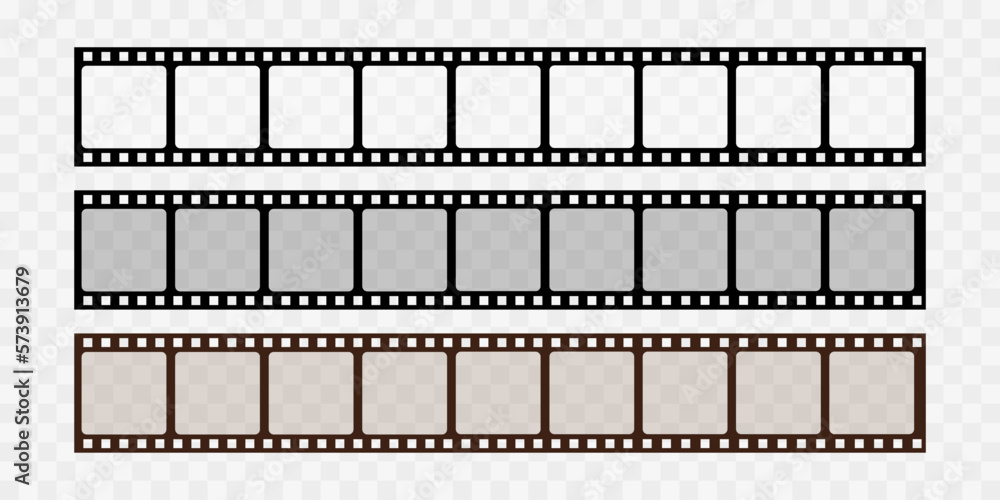 Collection of blank cinema film strip frames. Grunge film strips collection. Empty retro filmstrip design elements. Photography and cinematography. Film strip isolated on transparent background Collection of blank cinema film strip frames. Grunge film strips collection. Empty retro filmstrip design elements. Photography and cinematography. Film strip isolated on transparent background