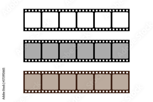 Collection of blank cinema film strip frames. Grunge film strips collection. Empty retro filmstrip design elements. Photography and cinematography. Photographic film in retro style