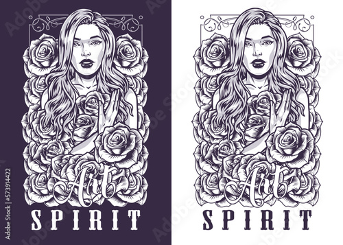 Beautiful girl spirit flyer monochrome