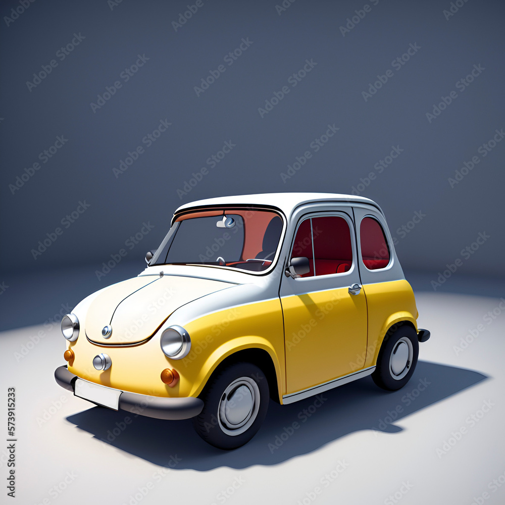 cute small retro car, 3d cartoon model. Generative AI