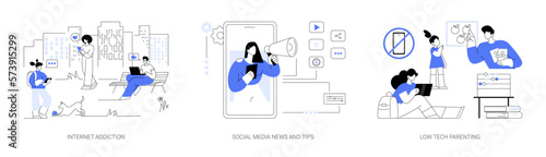 Living online abstract concept vector illustrations.