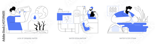 Drinking water purification abstract concept vector illustrations.