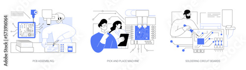 Electronic devices manufacturing abstract concept vector illustrations.
